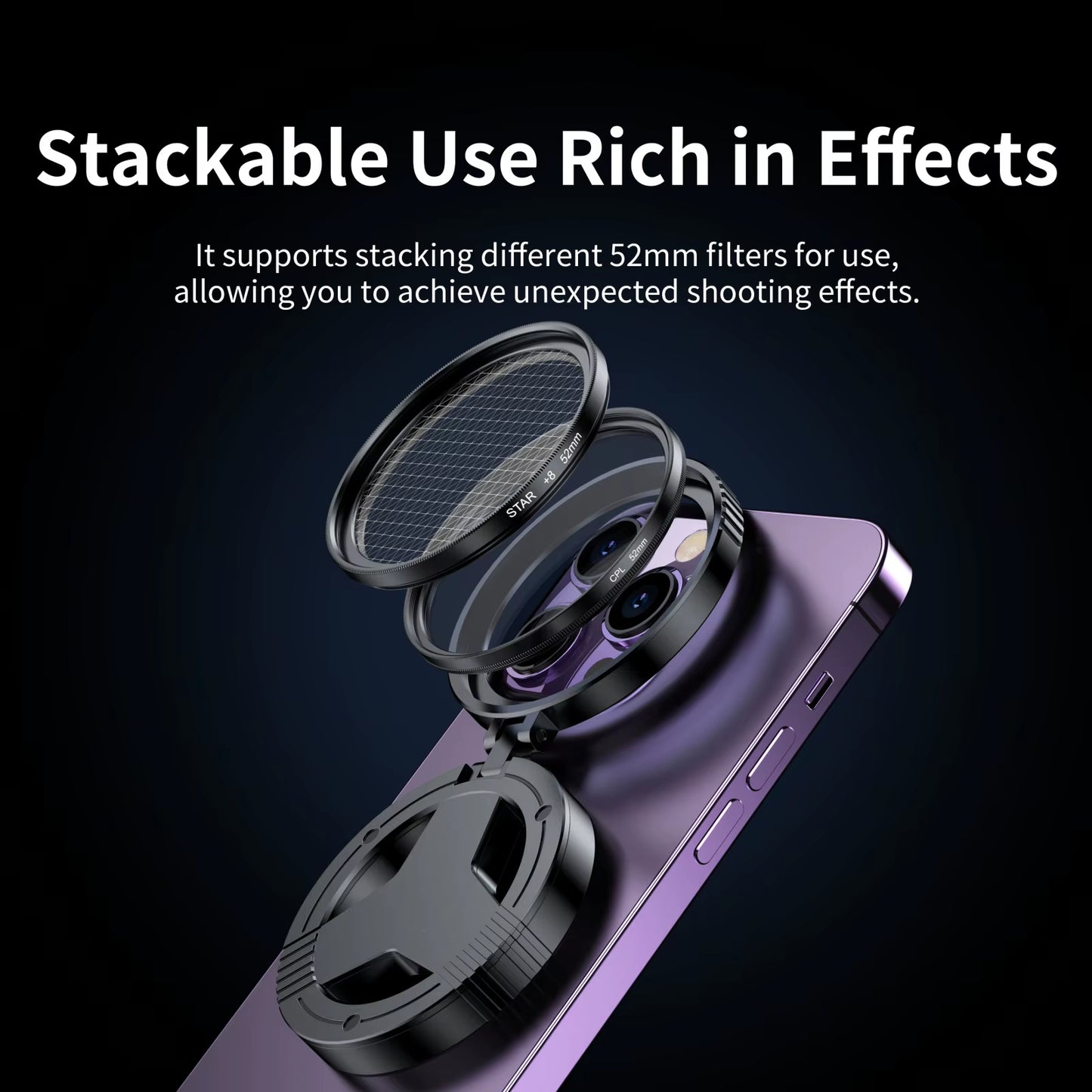 52Mm CPL Polarizer Filter Magnetic Holder for Iphone 16 15 14 Pro Max plus Andriod Smartphone for Vlogging Filter Stand Bracket