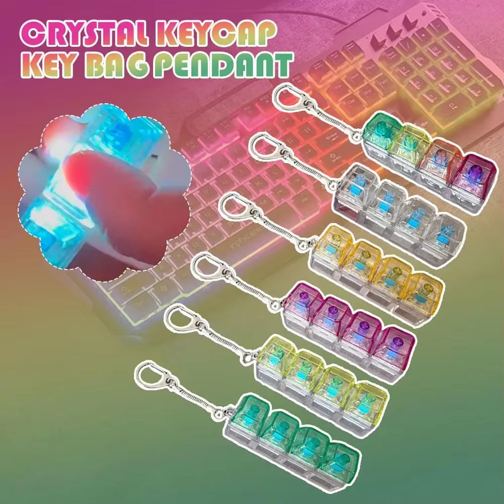 4 Keys Mechanical Keyboard Axis Tester Keychain Stress Relief Clicker Fidget Keyboard with LED Decompression Tools Pendant Gifts