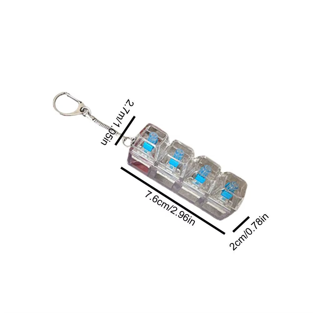 4 Keys Mechanical Keyboard Axis Tester Keychain Stress Relief Clicker Fidget Keyboard with LED Decompression Tools Pendant Gifts