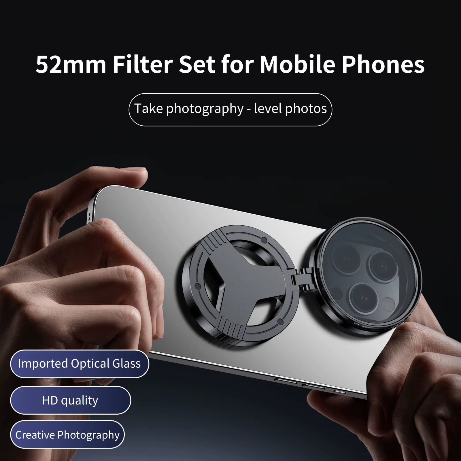 52Mm CPL Polarizer Filter Magnetic Holder for Iphone 16 15 14 Pro Max plus Andriod Smartphone for Vlogging Filter Stand Bracket
